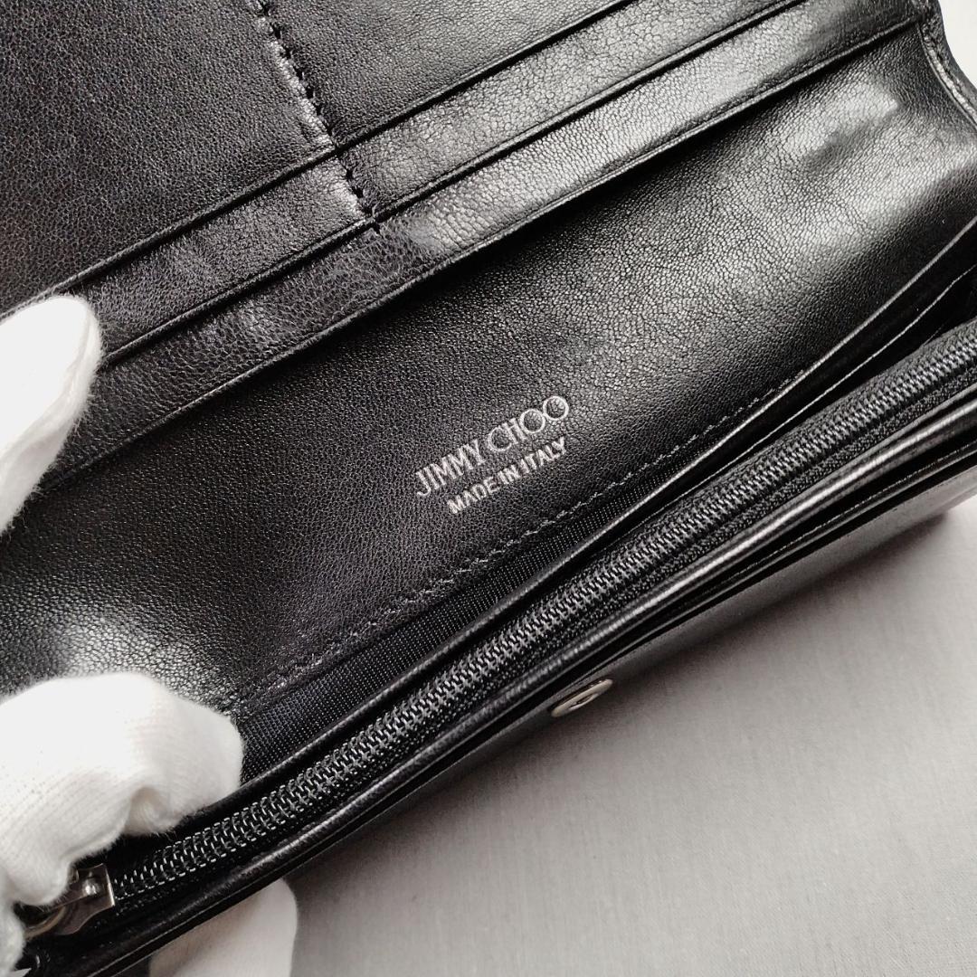 未使用ジミーチュウ★星形スタッズフラップウォレット 長財布 カーフレザー本革 黒