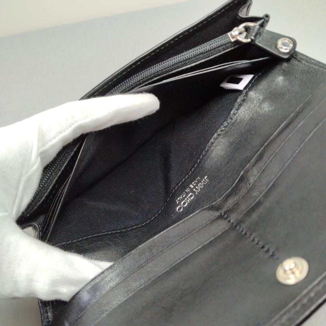 未使用ジミーチュウ★星形スタッズフラップウォレット 長財布 カーフレザー本革 黒