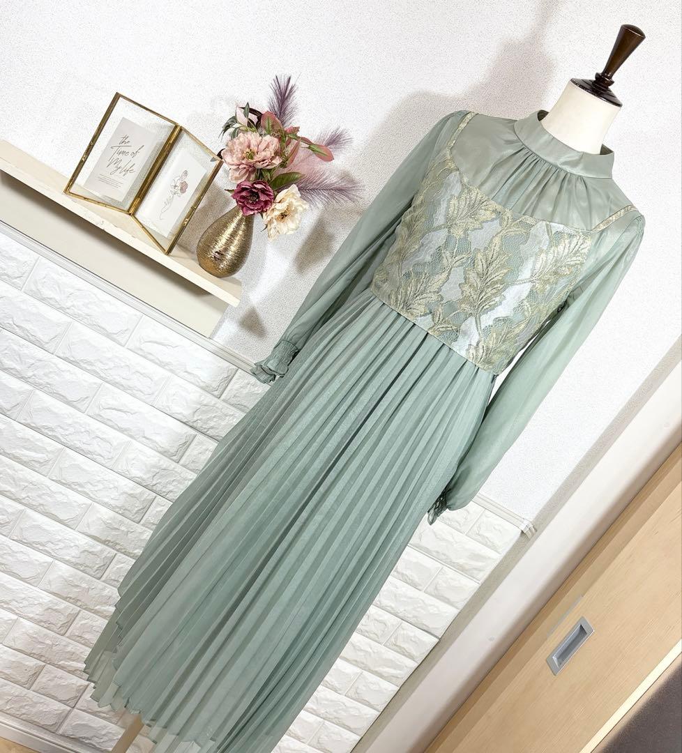 etoll.　エトル　ドレス　ワンピース　レースビスチェ×ボトルネックプリーツ