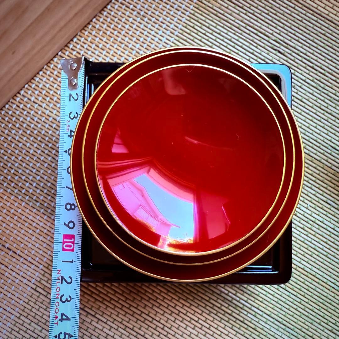 未使用　越前塗　漆器　屠蘇器　正月　天然木製　共箱　黒 銀南天