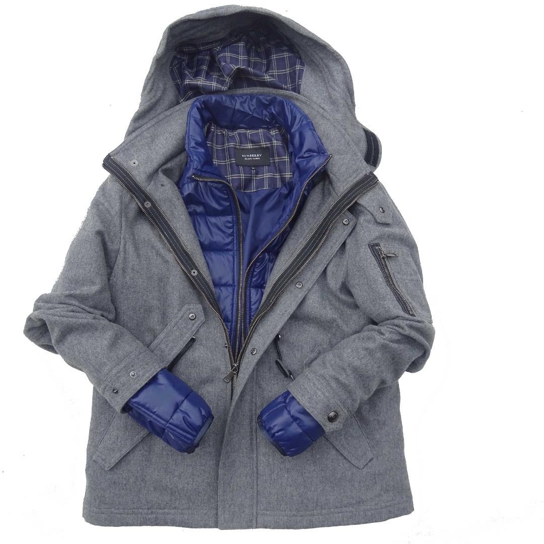 超美品バリーブラックレーベルライナー付きダウン系フードメルトン素材ジャケトLL