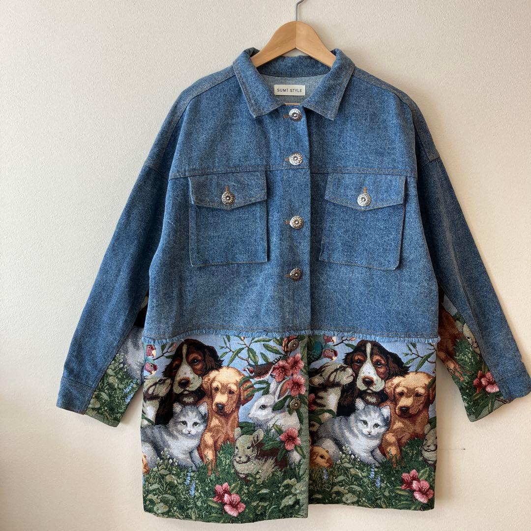 SUMI STYLE ドッキングデニムジャケット ゴブラン織　アニマル　柄