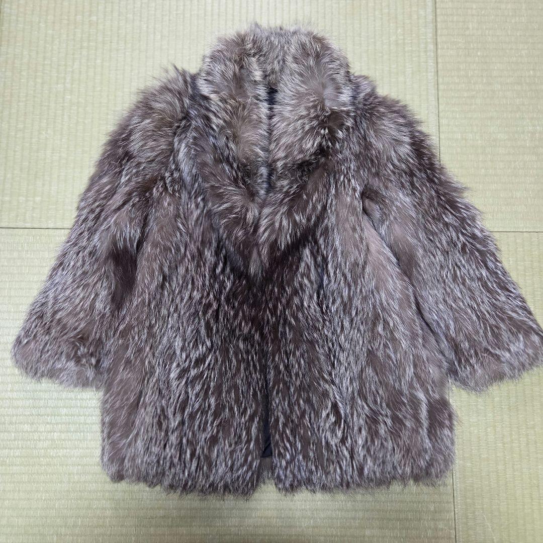 女優襟 シルバーフォクス 11号 肉厚 本物 リアルファーコート