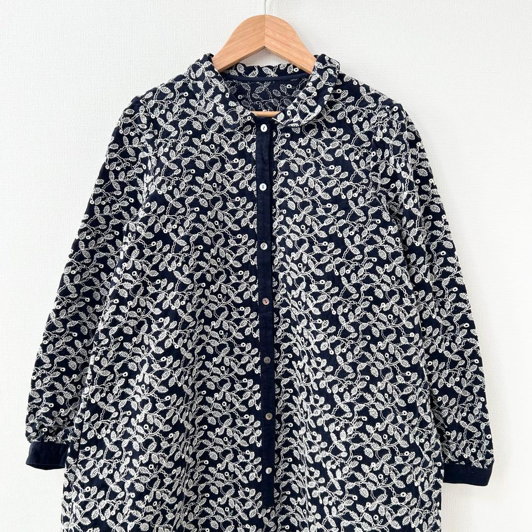 美品✨サリースコット　総刺繍ワンピース　ネイビー　コーデュロイ　9AR