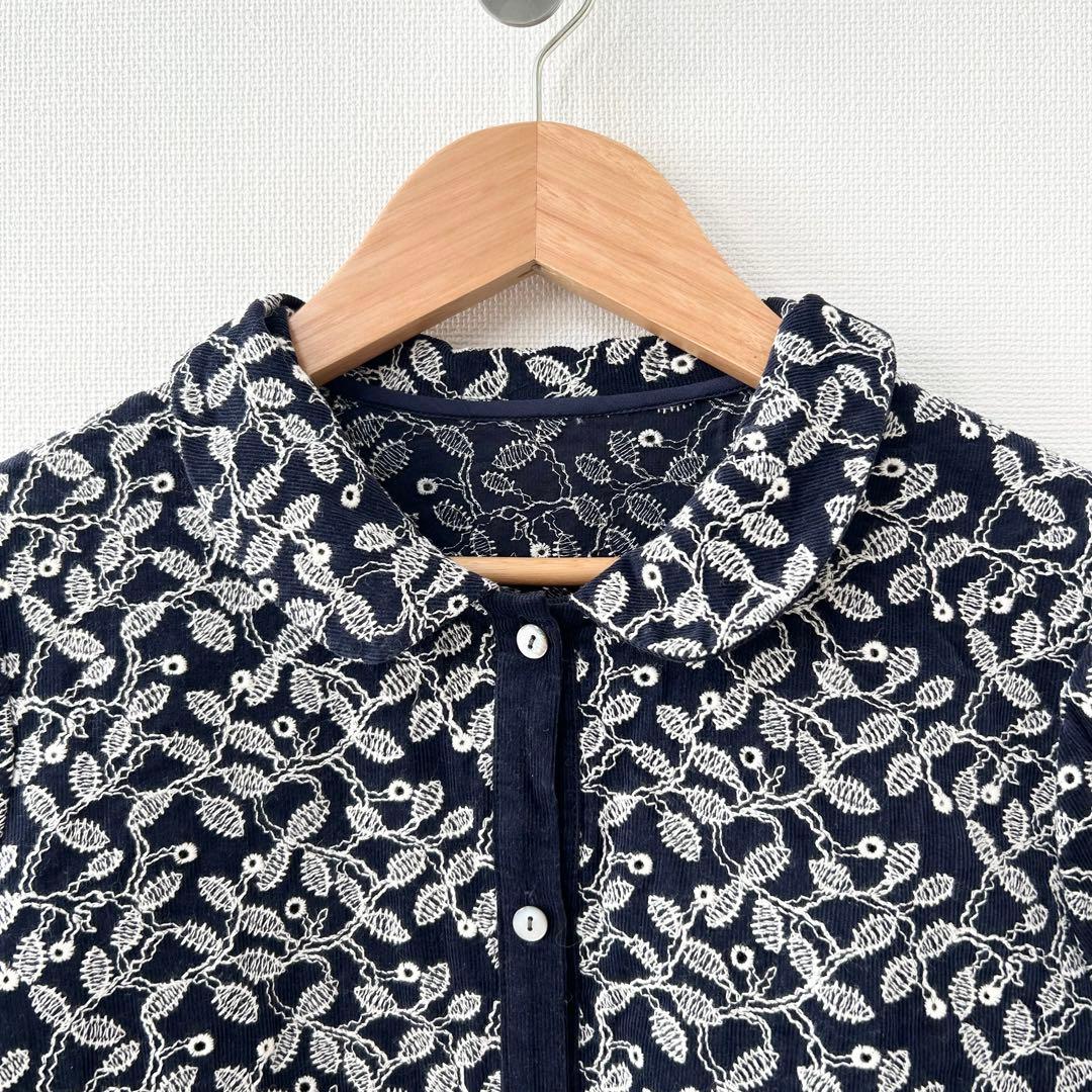 美品✨サリースコット　総刺繍ワンピース　ネイビー　コーデュロイ　9AR