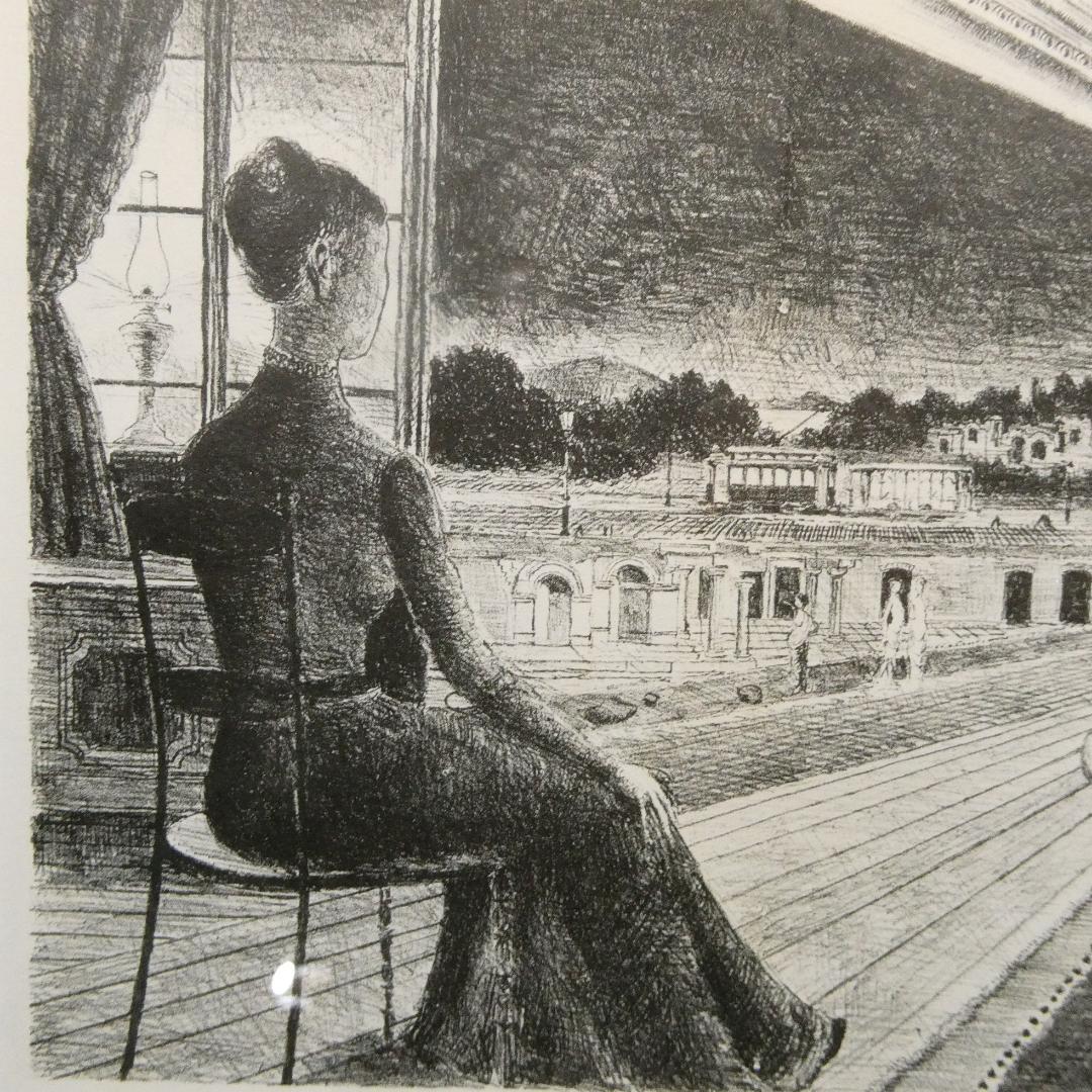 ポール・デルヴォー『街のそばで』リトグラフ　1972年 額装　街の近く　洗濯船