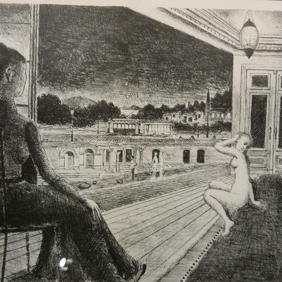 ポール・デルヴォー『街のそばで』リトグラフ　1972年 額装　街の近く　洗濯船