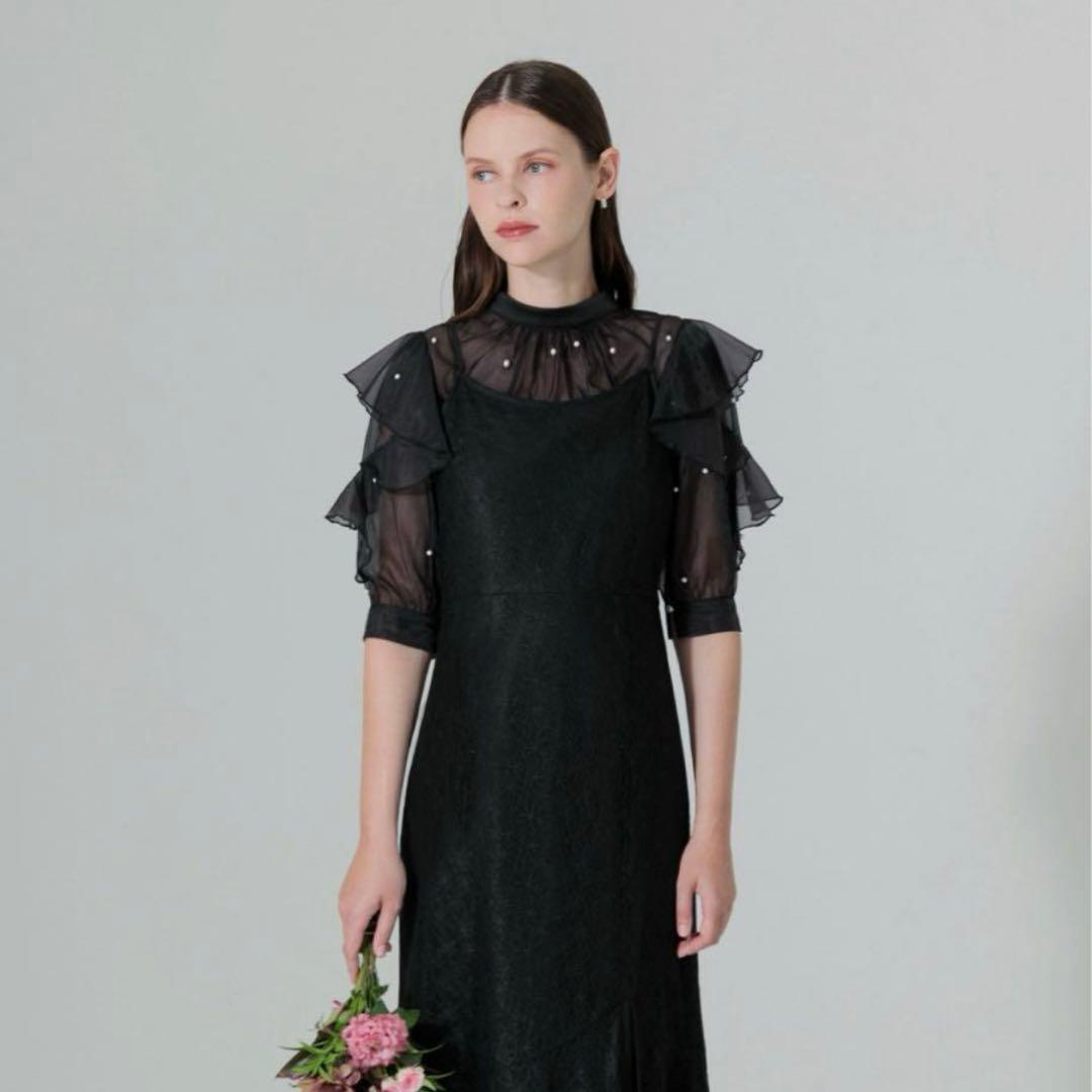 萌*香様 【LEJA】2WAYパール付きシアーレースバックリボンボレロスリットキ