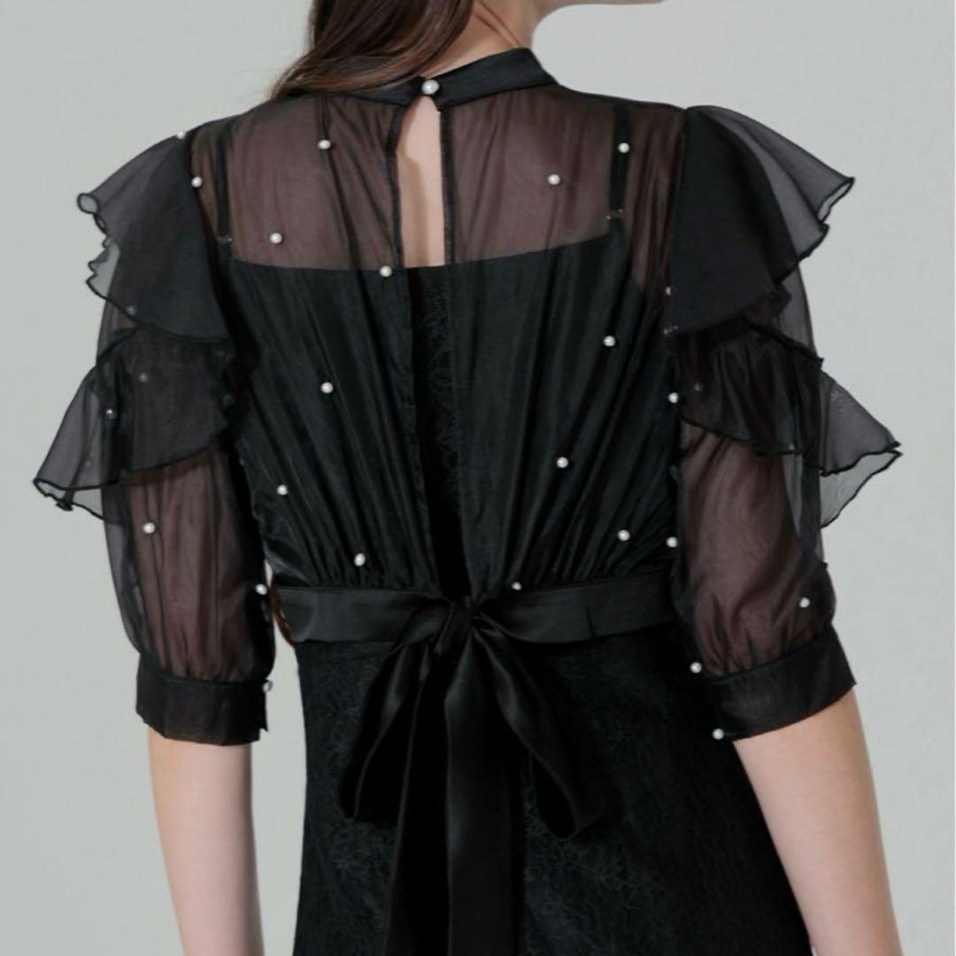 萌*香様 【LEJA】2WAYパール付きシアーレースバックリボンボレロスリットキ