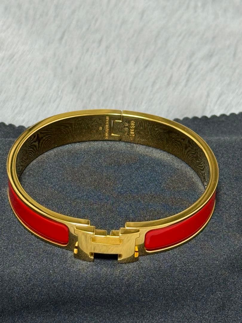 エルメス　クリッククラックH バングル　赤　ゴールド