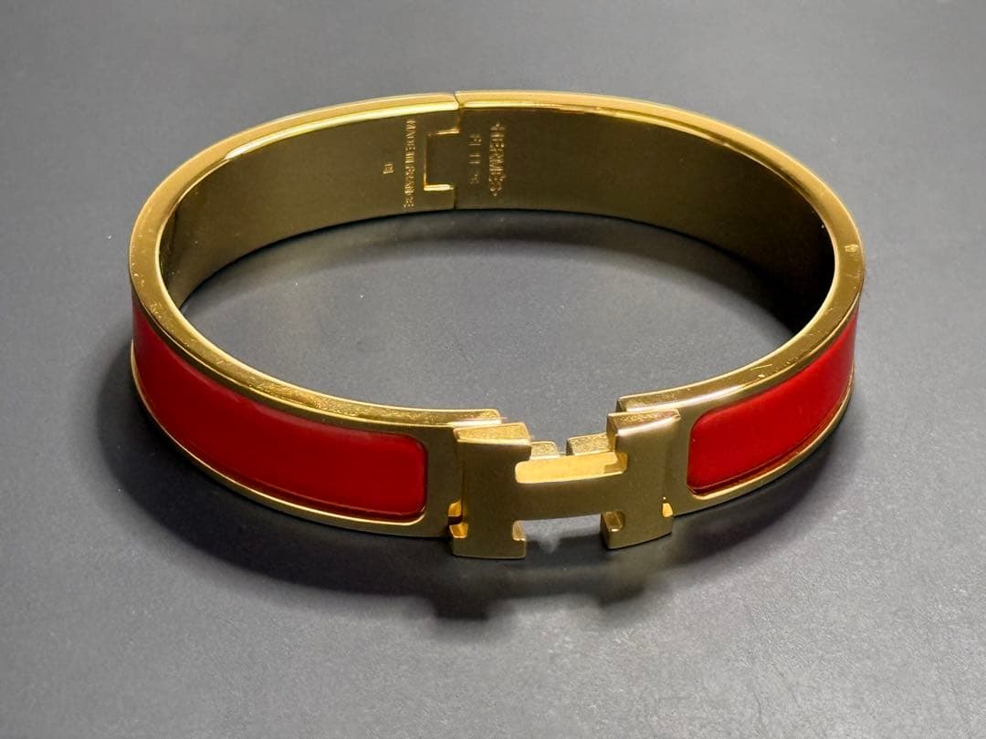 エルメス　クリッククラックH バングル　赤　ゴールド