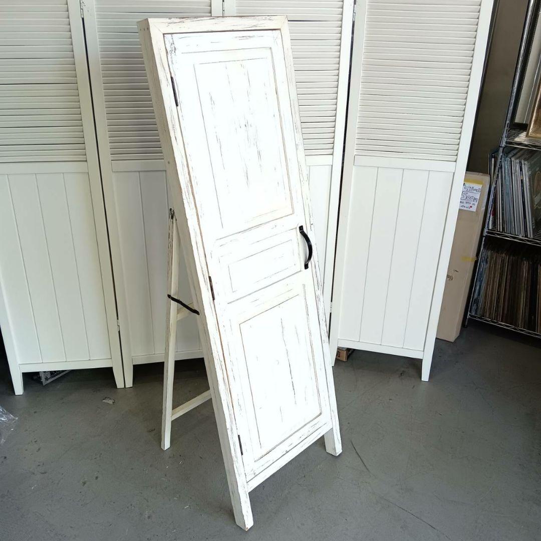 ホワイト シャビーシックス タンドミラー ヴィンテージ加工 0923-011