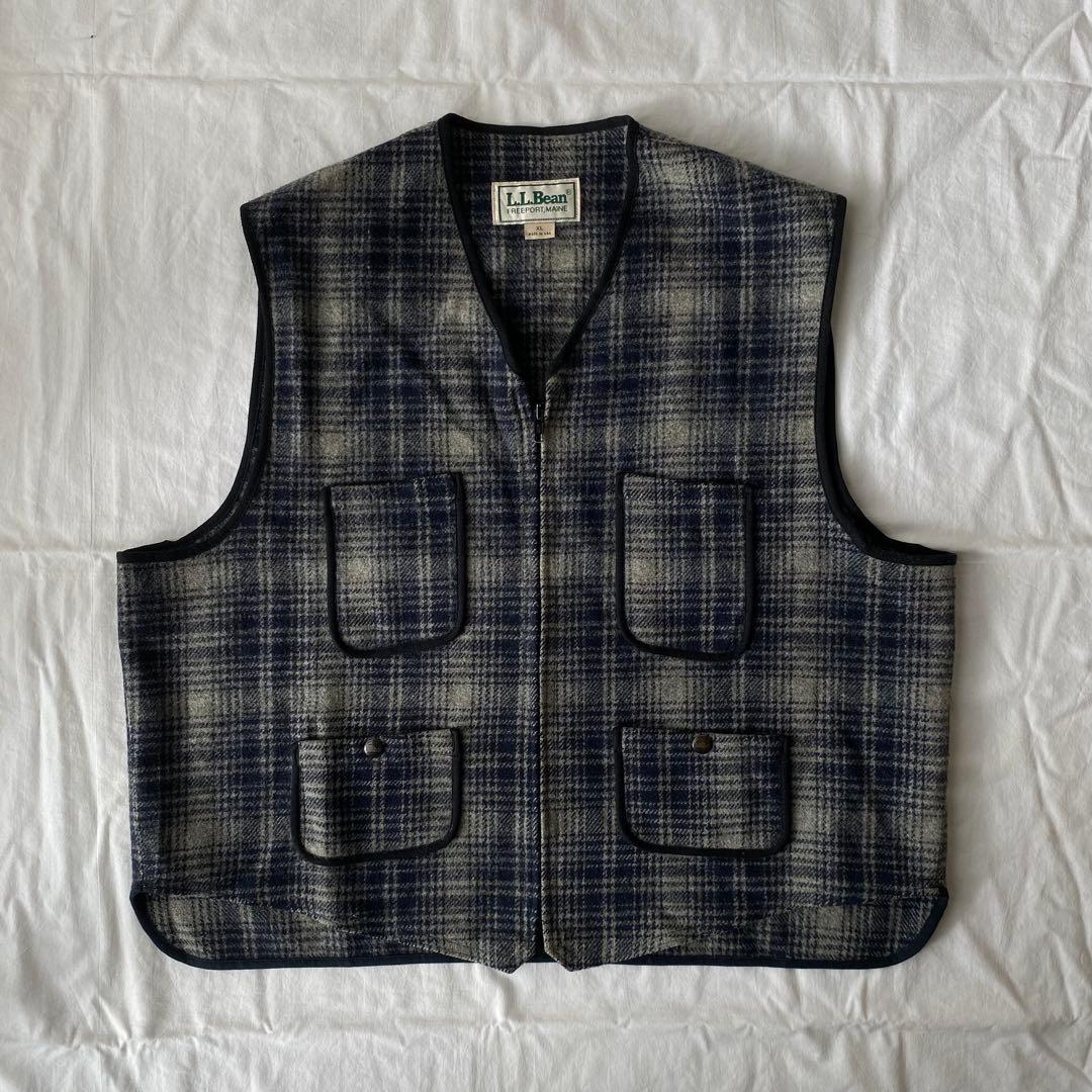 80s 90s USA製 エルエルビーン ウールベスト オンブレ