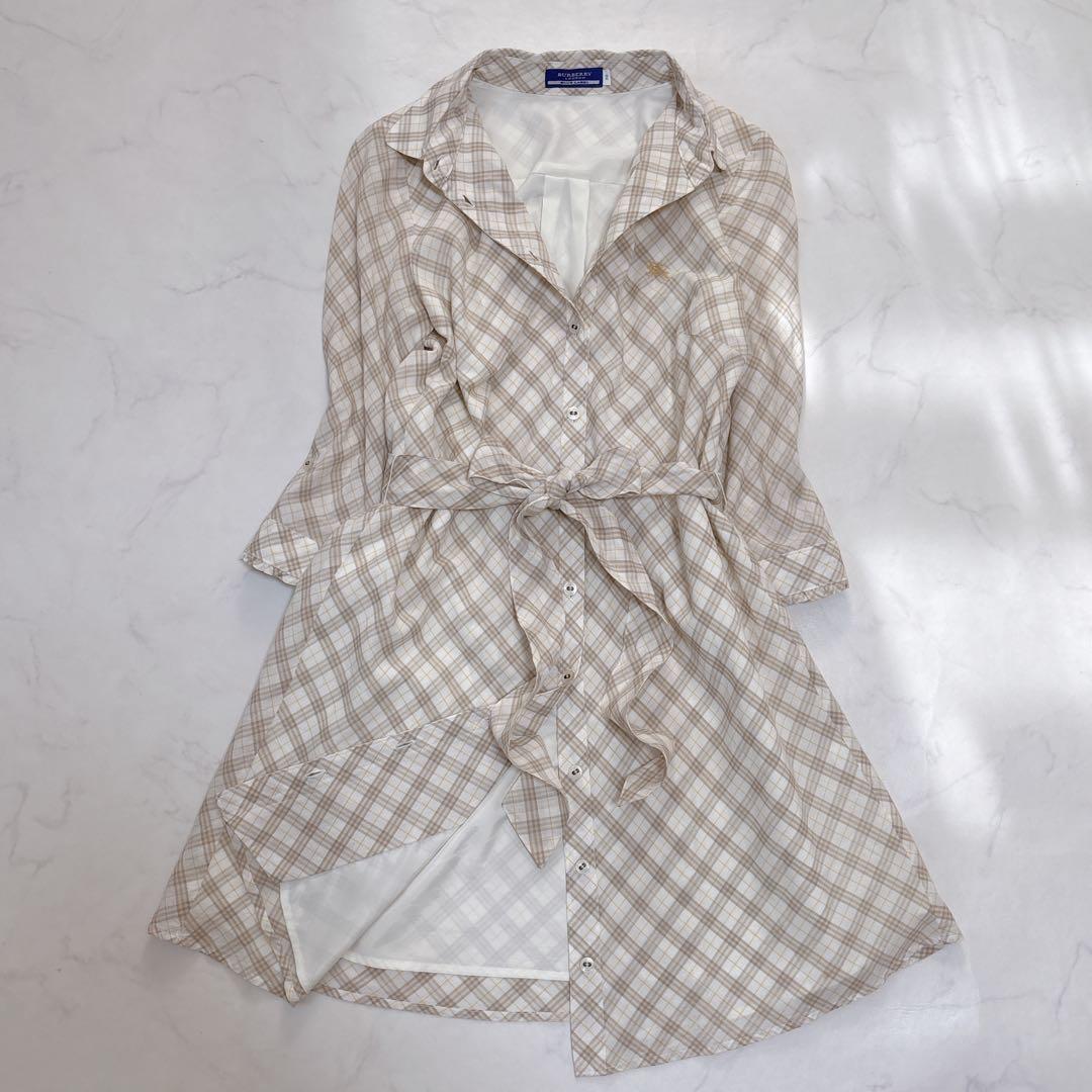バーバリーブルーレーベル✨️シャツワンピース ノバチェック 紐ベルト 刺繍 ホース