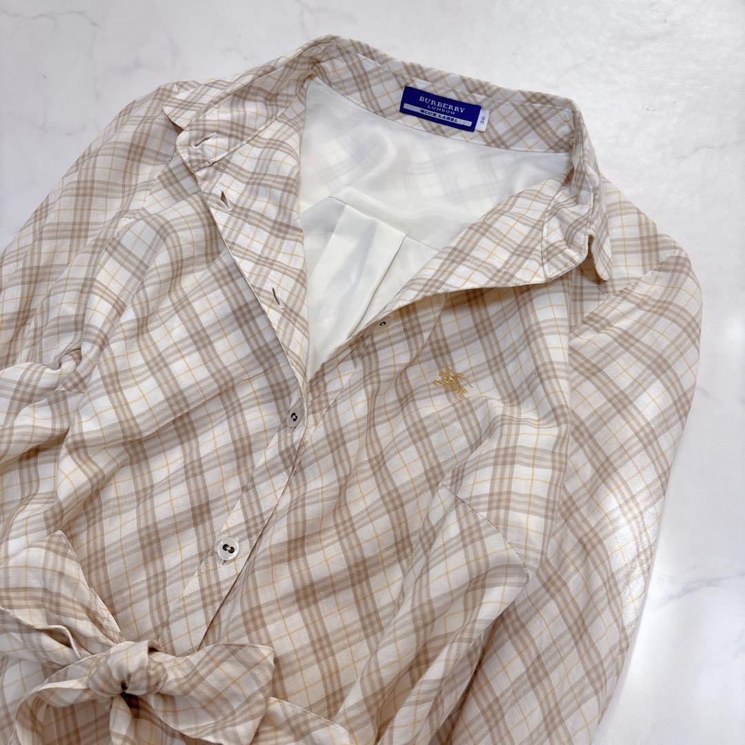 バーバリーブルーレーベル✨️シャツワンピース ノバチェック 紐ベルト 刺繍 ホース