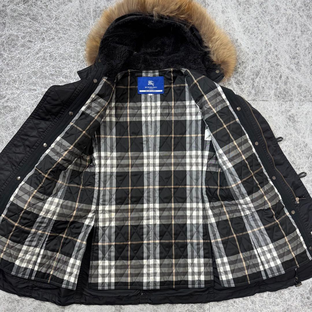 バーバリーブルーレーベル ノバチェックライナー付 ファーモッズコート 40 黒