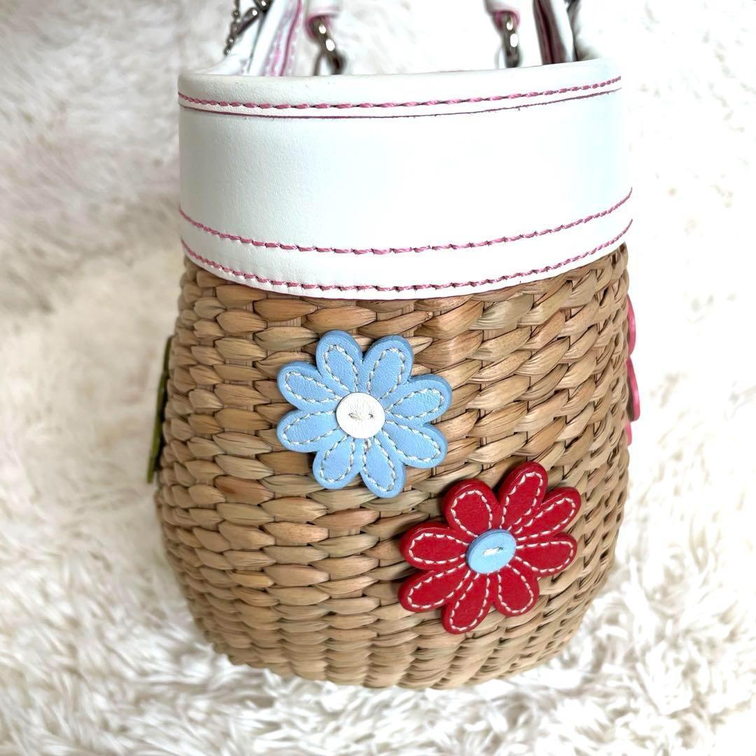 美品✨コーチ　フラワーモチーフ ストローバッグ かごバッグ 花 ソーホー　保存袋