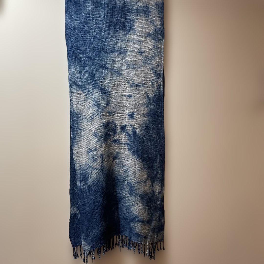 藍染　ヘンプストール　ヘンプ100% 手織り　かご染　くびまき　天然染料
