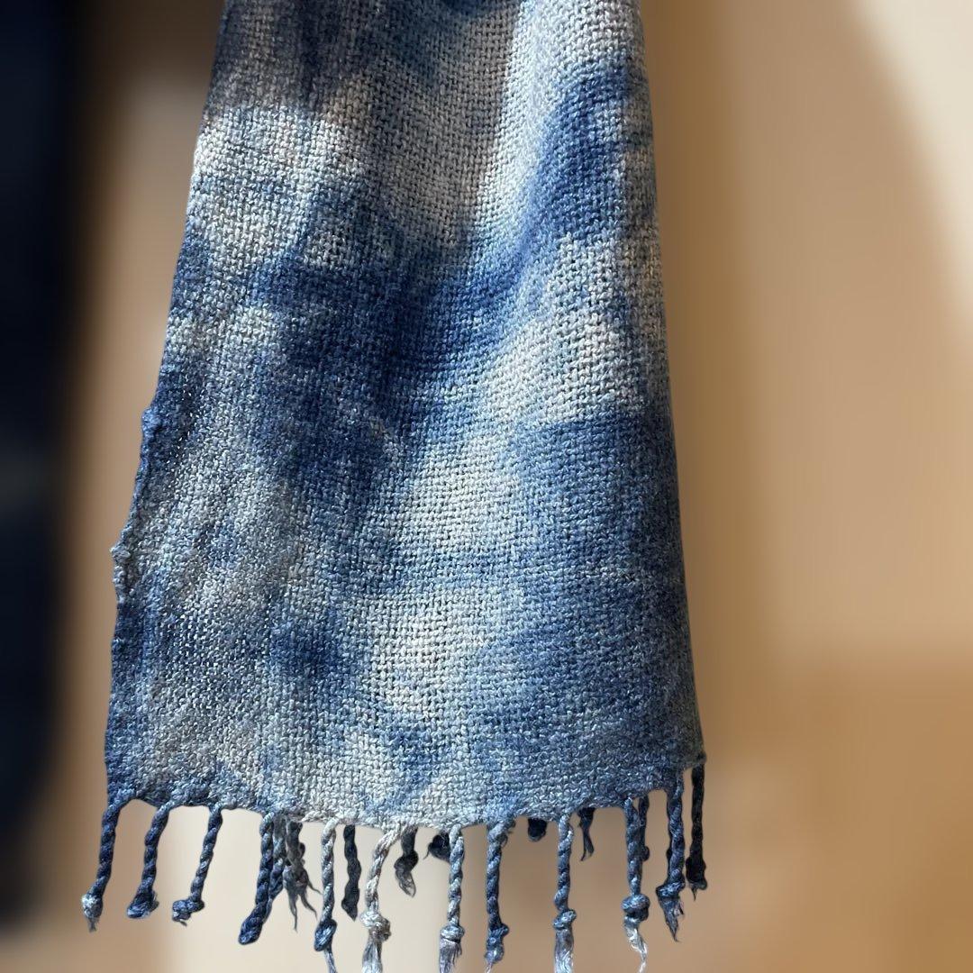 藍染　ヘンプストール　ヘンプ100% 手織り　かご染　くびまき　天然染料