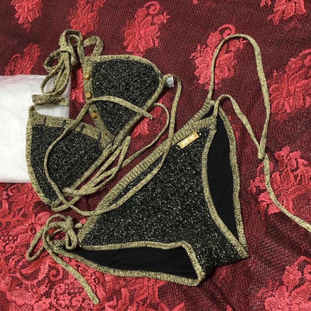 #0309 LB-03 ブラック&ゴールド トライアングル紐ビキニ0106(B)