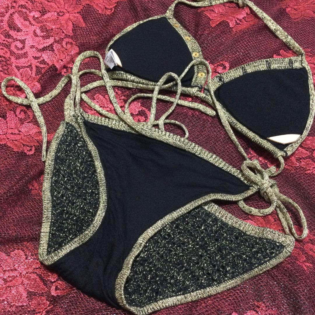 #0309 LB-03 ブラック&ゴールド トライアングル紐ビキニ0106(B)