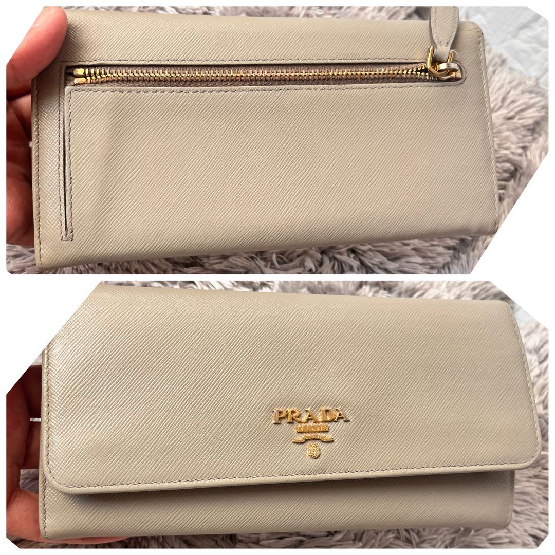 良品✨PRADA サフィアーノ　長財布　メタルロゴ　グレージュ　レディース