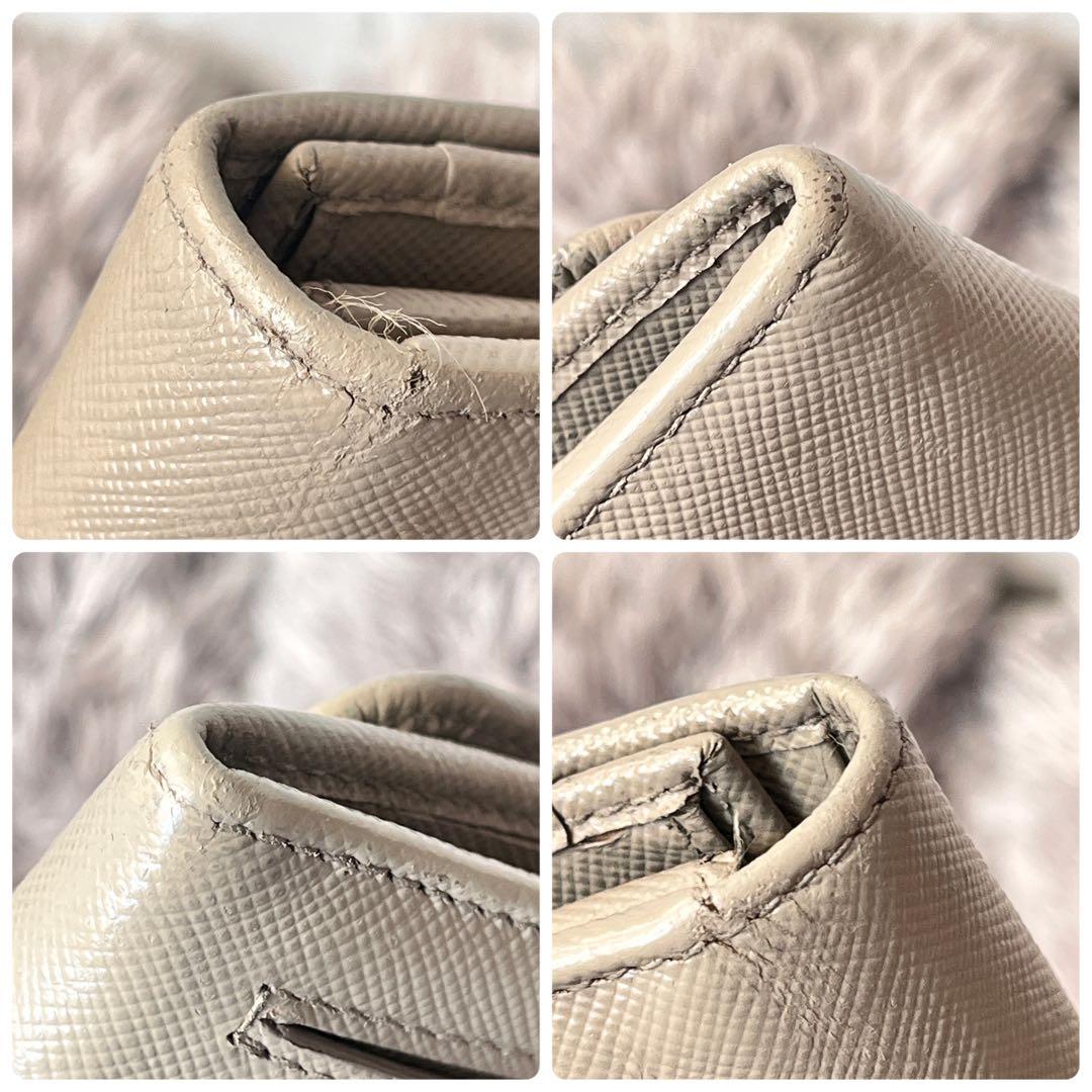 良品✨PRADA サフィアーノ　長財布　メタルロゴ　グレージュ　レディース