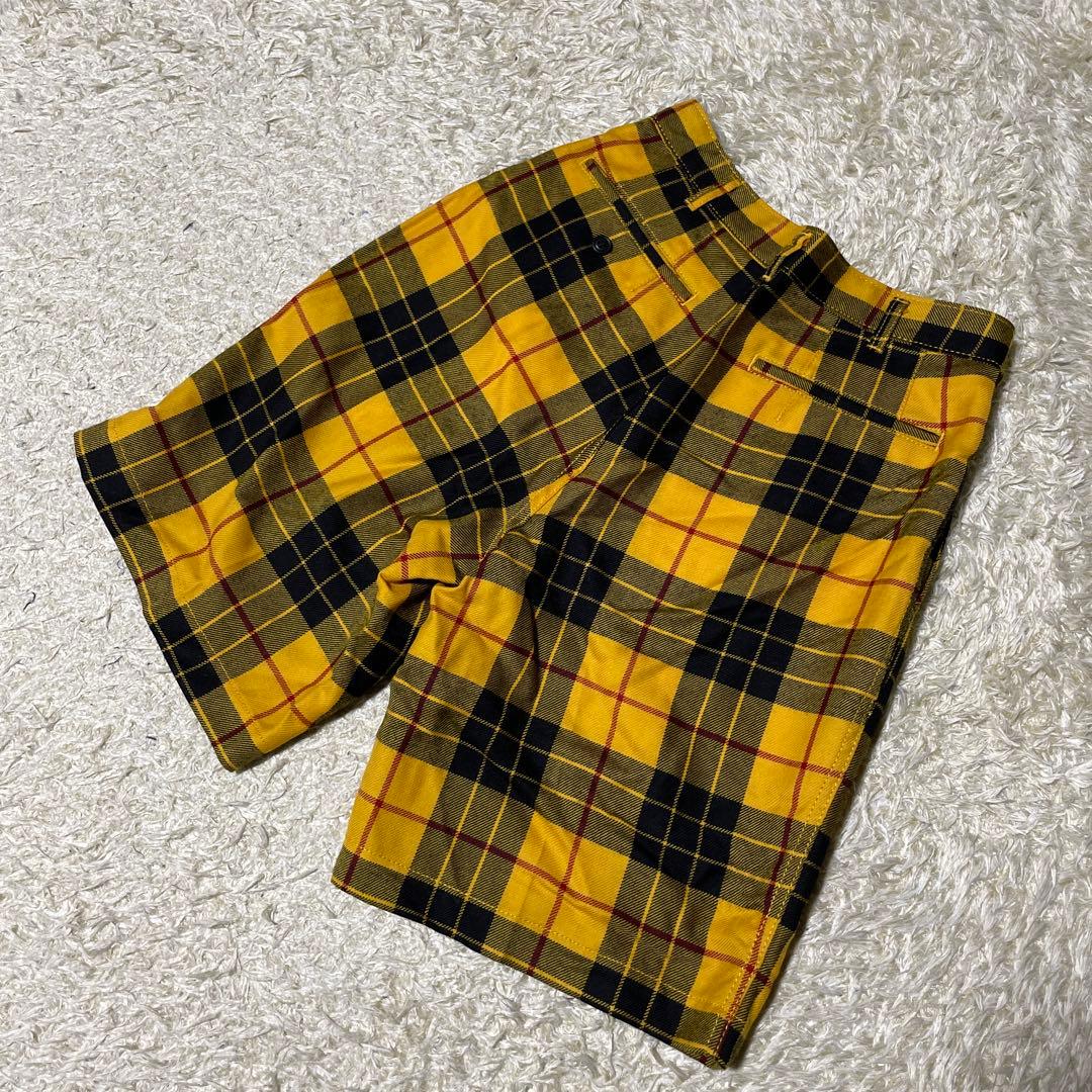 コムデギャルソン　イエロー　チェック柄　ハーフパンツ　S