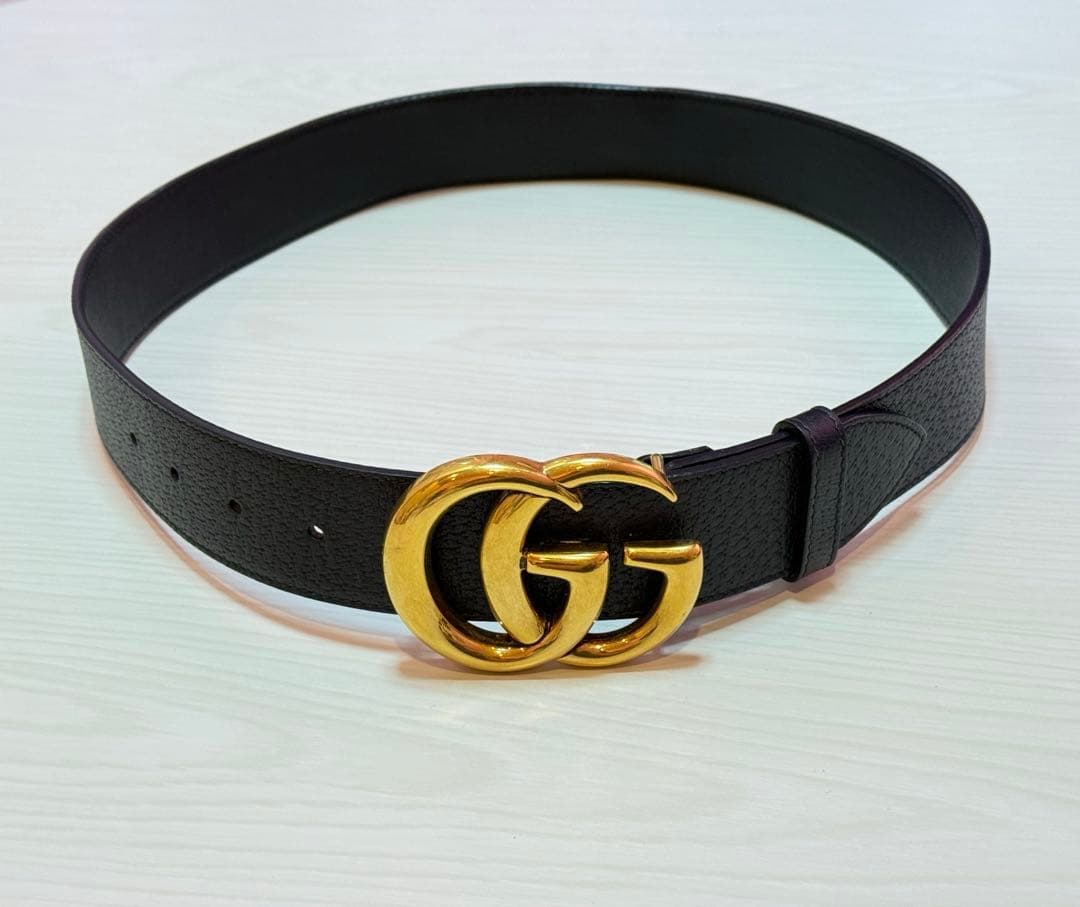 GUCCI グッチ GGマーモント ダブルG ワイドベルト ブラック ロゴ