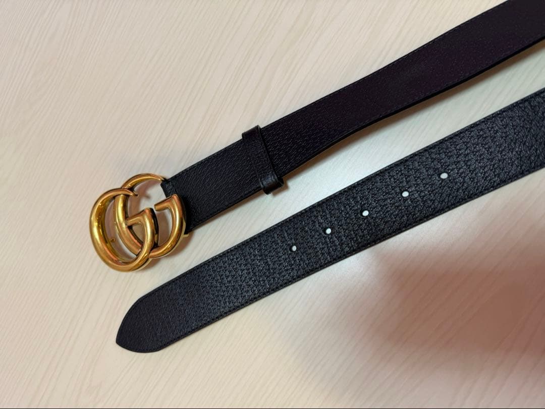 GUCCI グッチ GGマーモント ダブルG ワイドベルト ブラック ロゴ