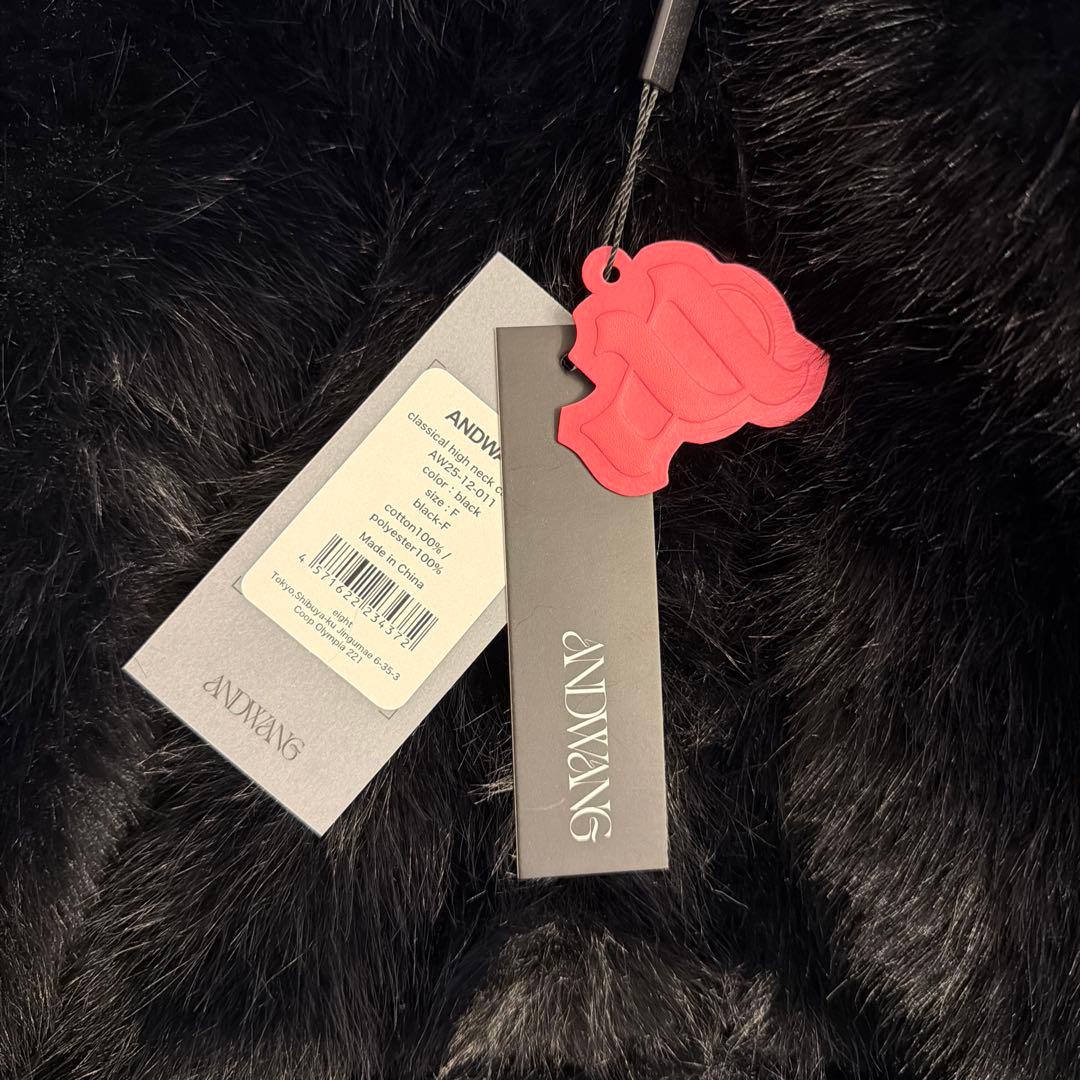 トップス andwang kirakira 2way fur zip up black