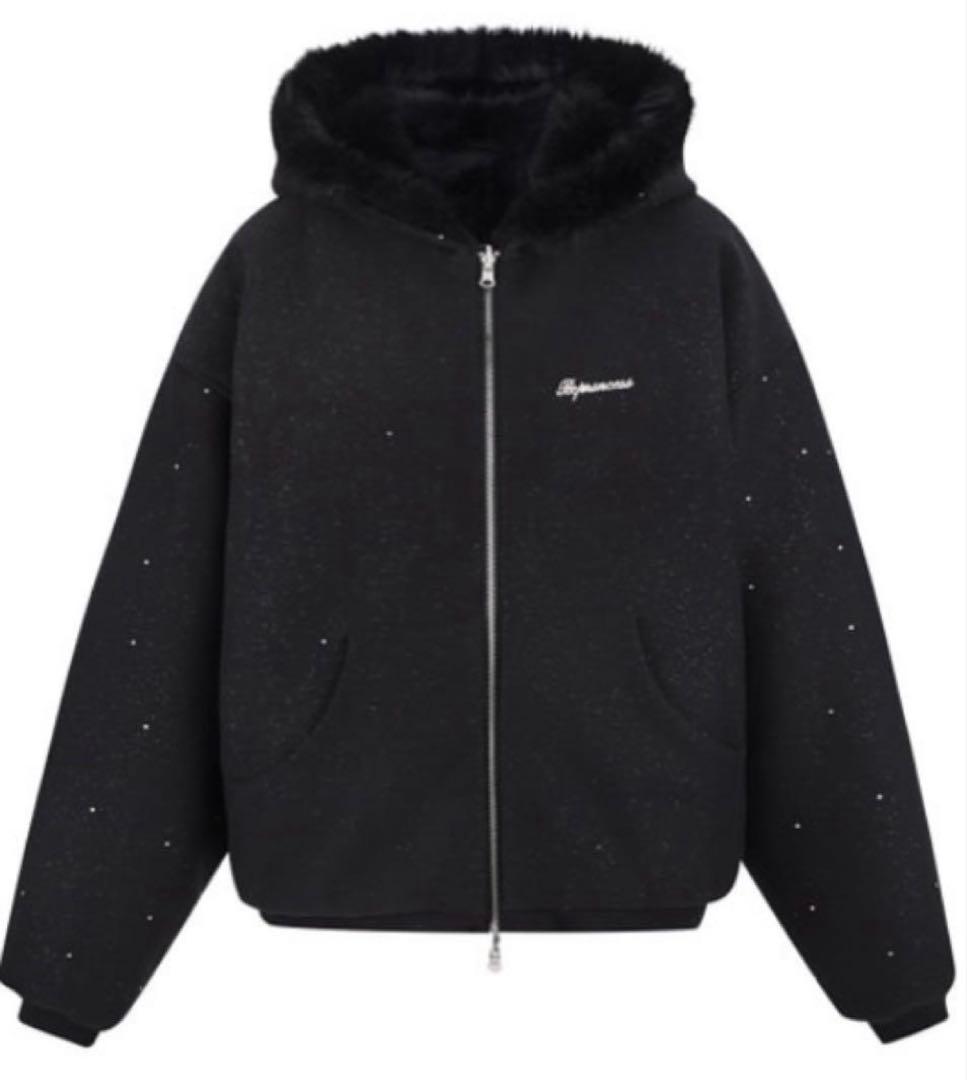 トップス andwang kirakira 2way fur zip up black