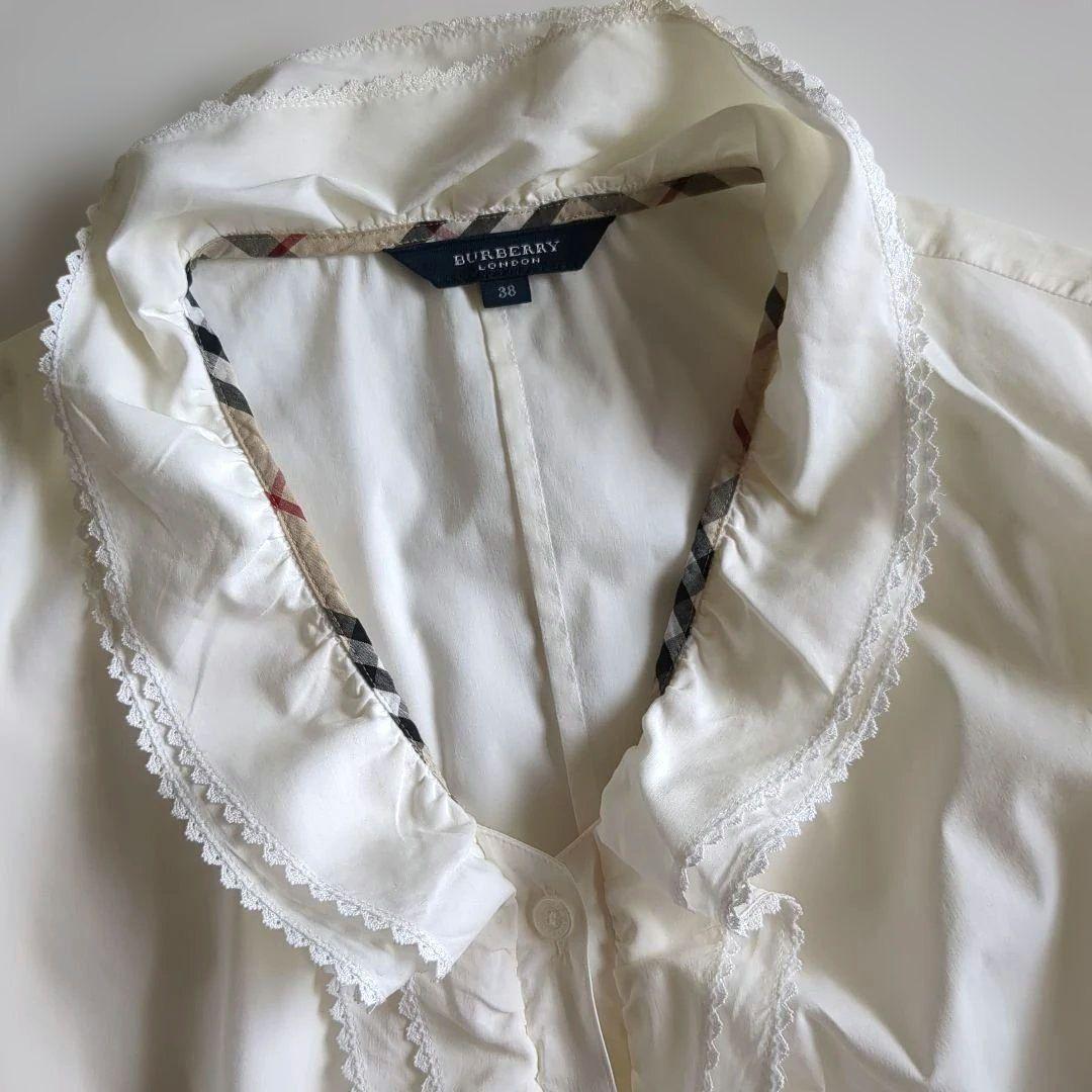 バーバリー 長袖シャツ ブラウス フリル ティアード ノバチェック ホース刺繡
