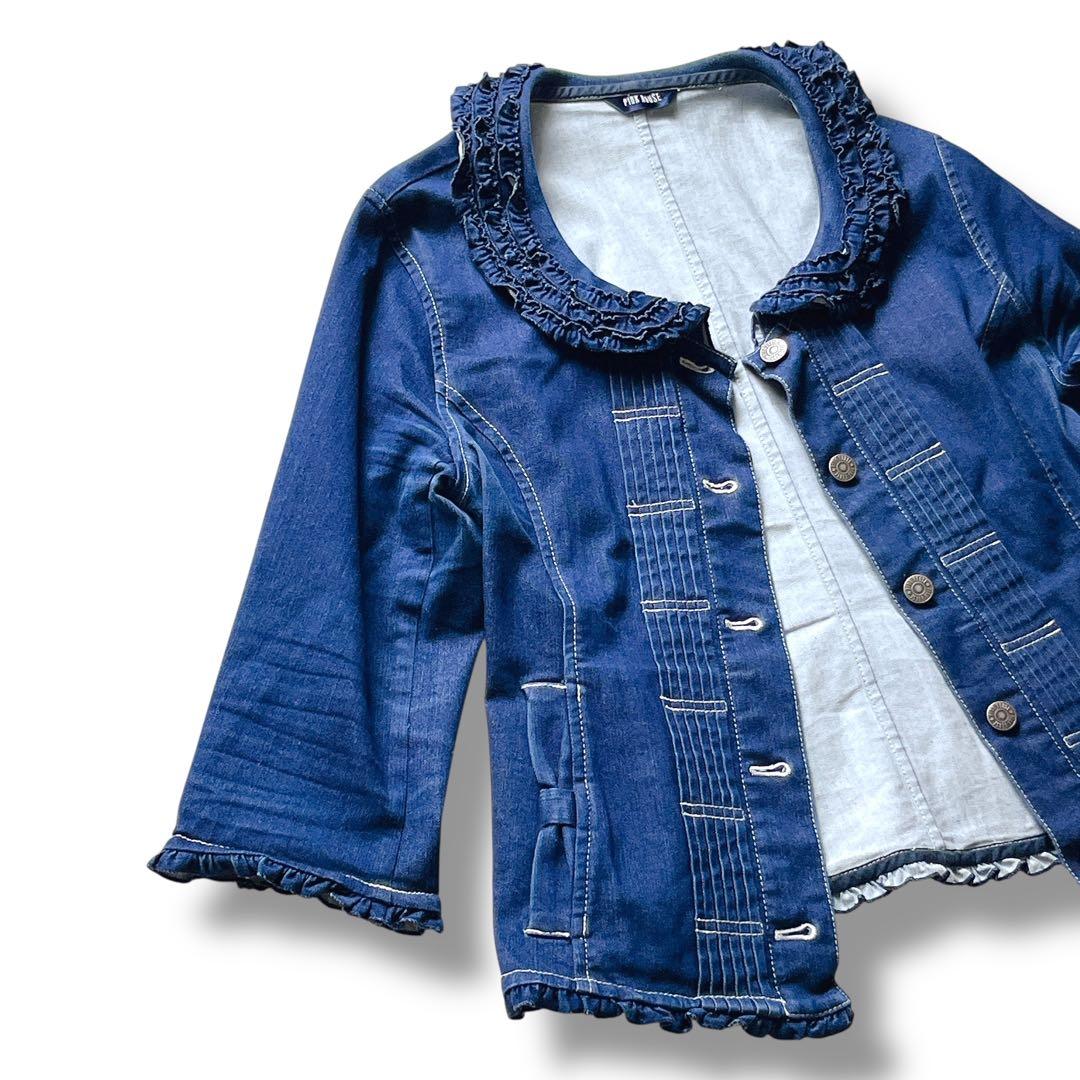 【Lサイズ】PINK HOUSE ピンクハウス フリル ショート丈 Gジャン 紺