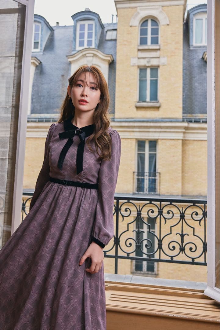 ワンピース Her lip to Bristol Plaid Ribbon Dress