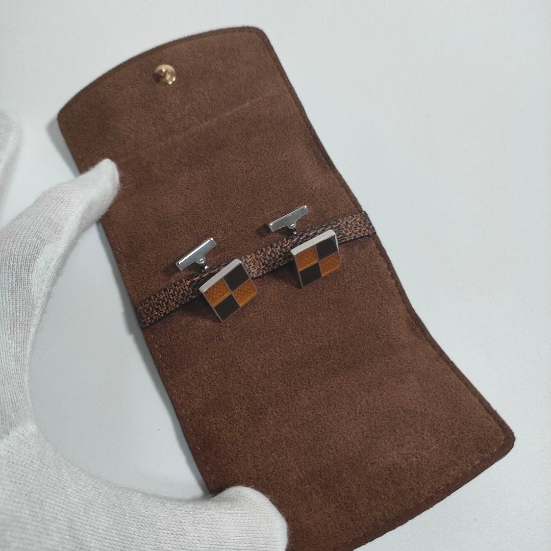 LOUIS VUITTON ダミエ カフリンクス シルバー×ブラウン ケース付き