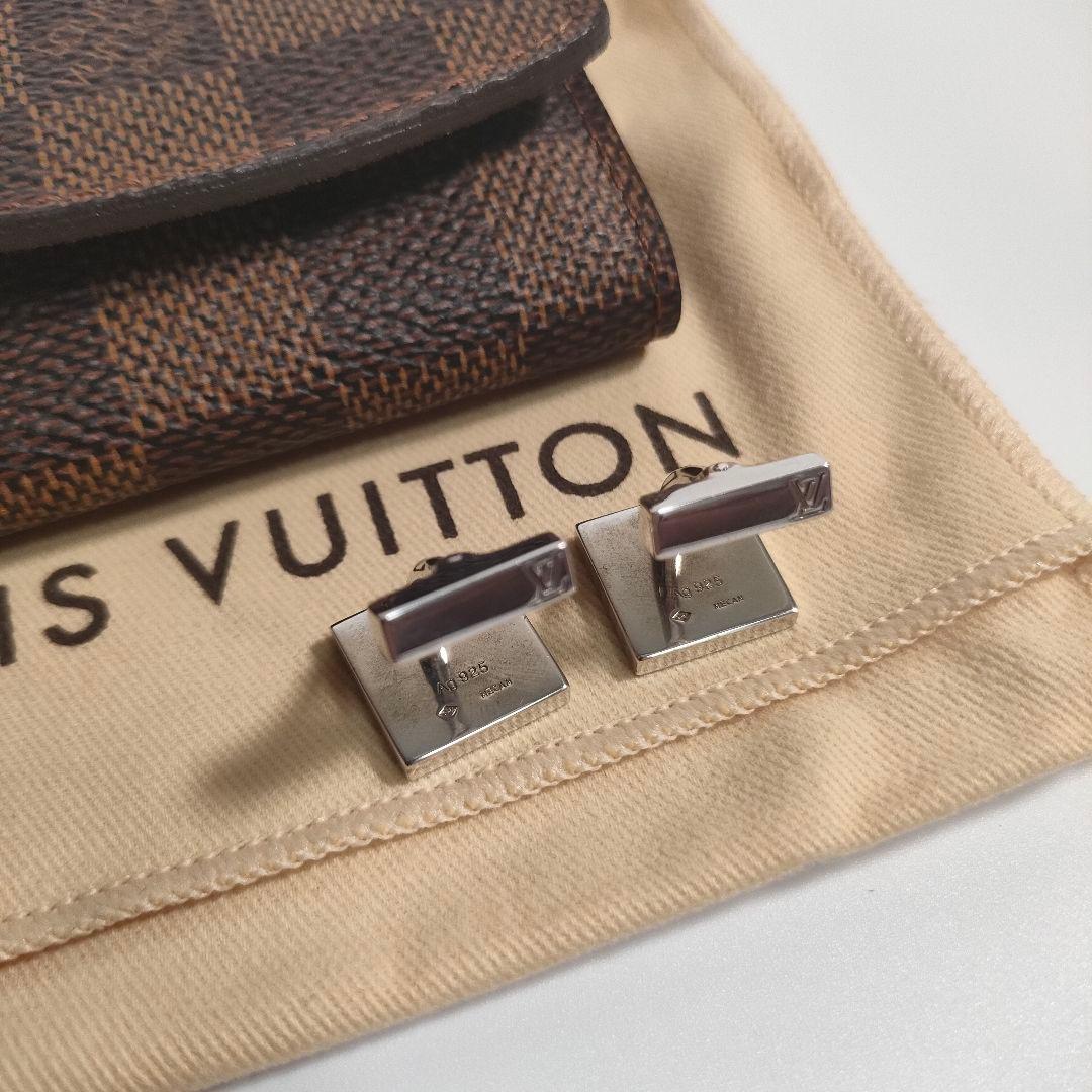 LOUIS VUITTON ダミエ カフリンクス シルバー×ブラウン ケース付き
