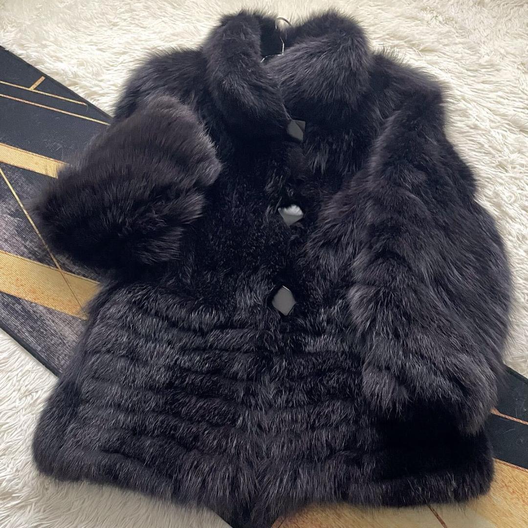 肉厚◎/総丈84 紫/ブルーフロスト/フォックス ファーコート 毛皮 L エンバ