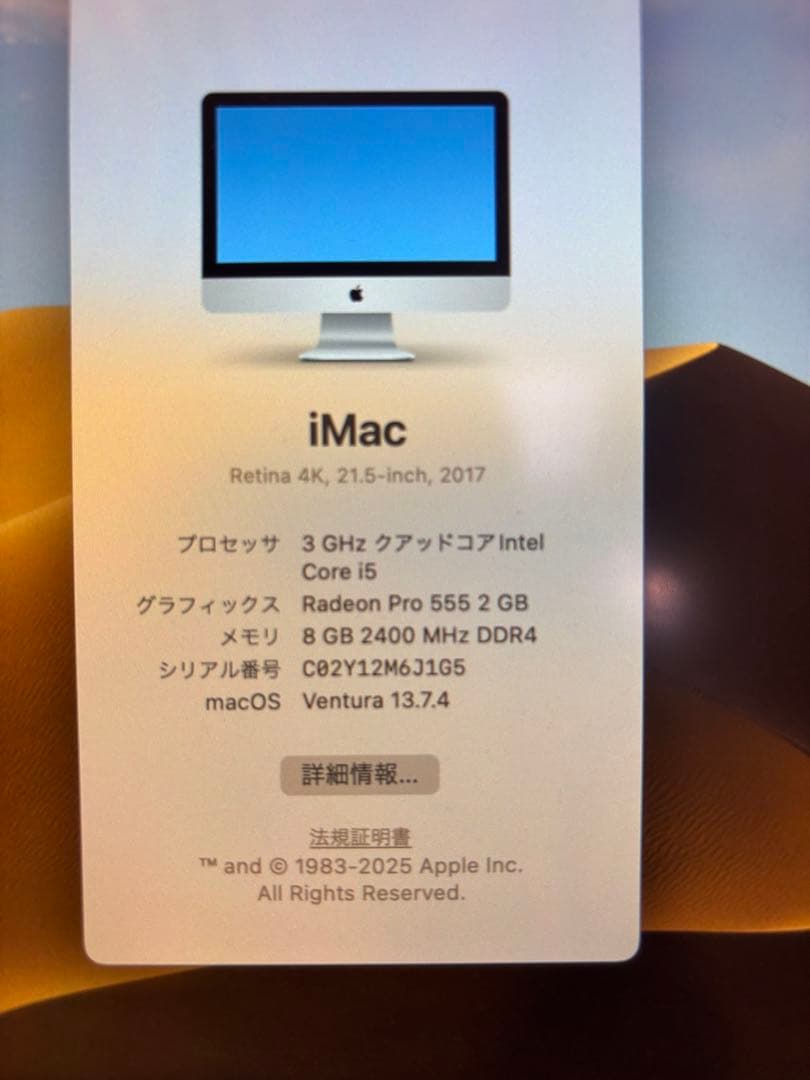 HDD 初期化済み21.5インチ　2017年　Apple iMac シルバー