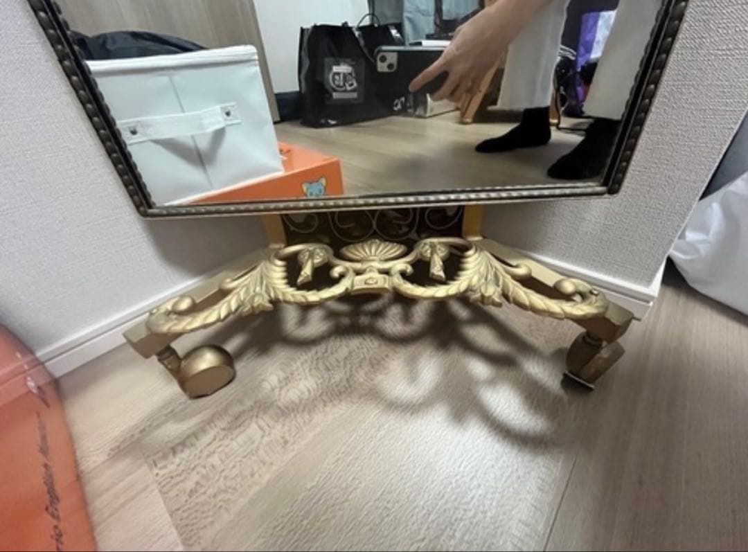 [mrrj1007] アンティーク　スタンドミラー ゴールド