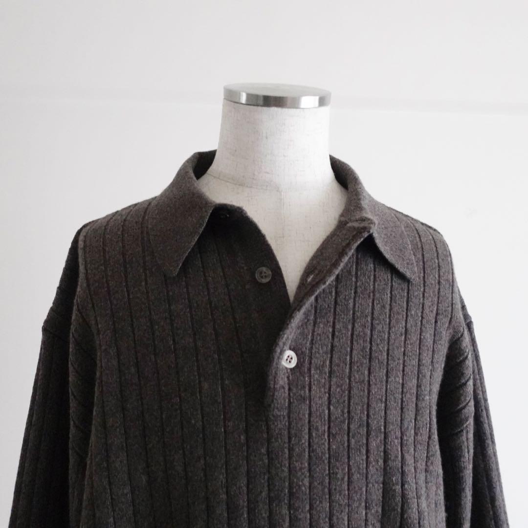 【イタリア製】OLD LANVIN カシミアウール　リブニットポロ　グレー