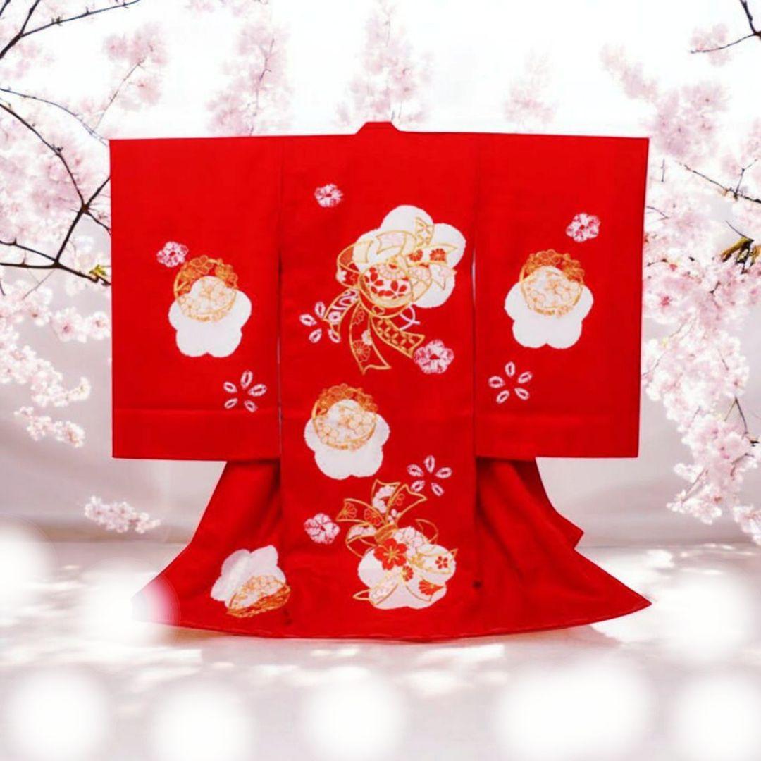 値下げ‼️美品✿寿化粧箱入り 金駒刺繍✿宮参り着物絹 49,500円　長襦袢付き