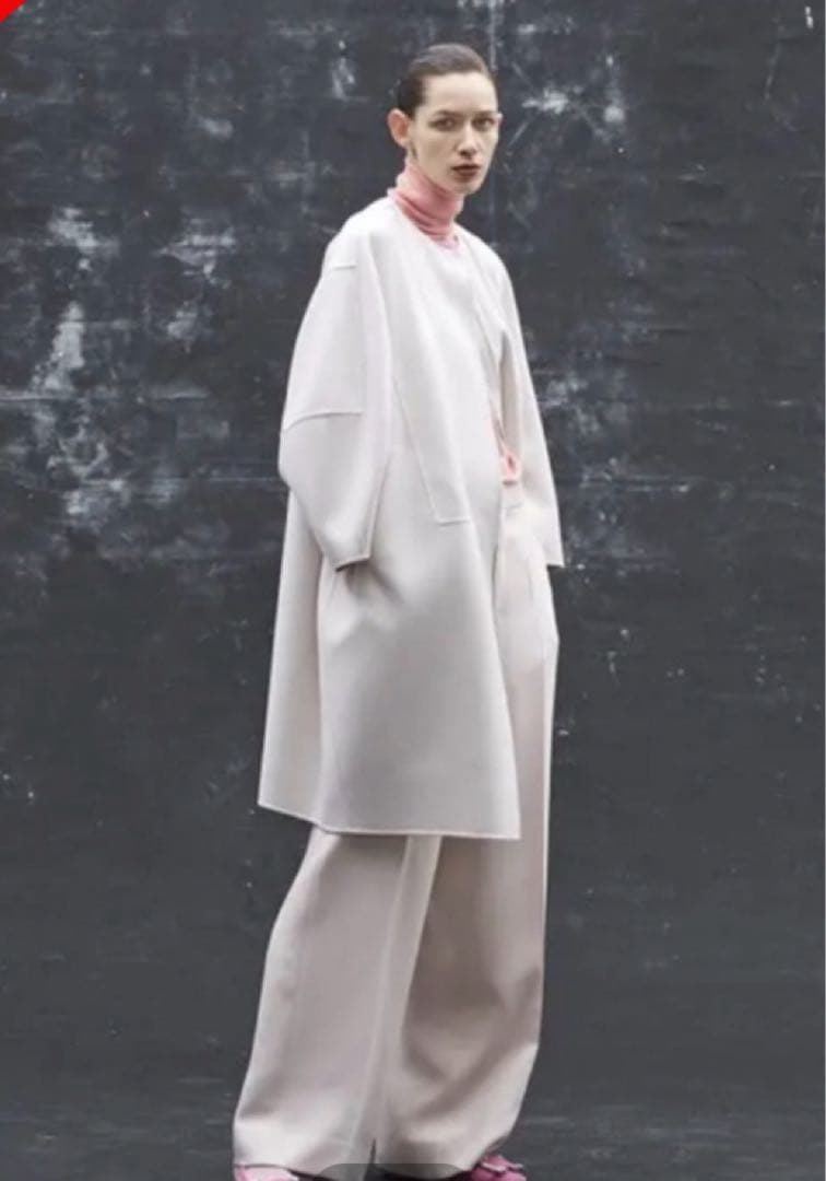 ドゥロワー ウールケヌキ配色ノーカラーコート　36