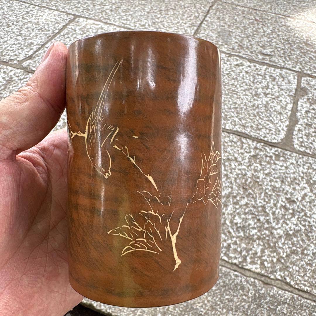 中国钦州 筆筒　文房具　落款あり