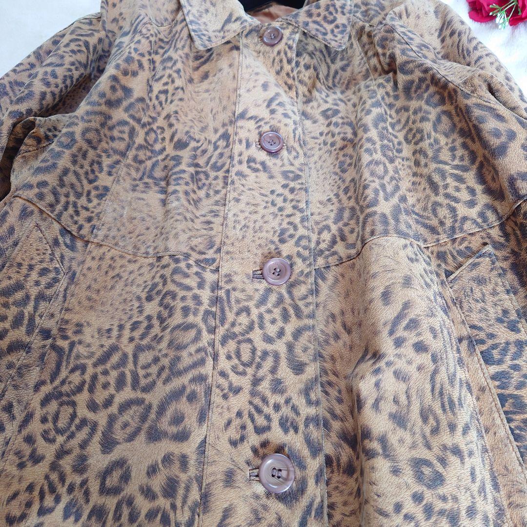 海外ビンテージ ヒョウ柄 本革レザーコート カナダ製 大きいサイズ レオパード