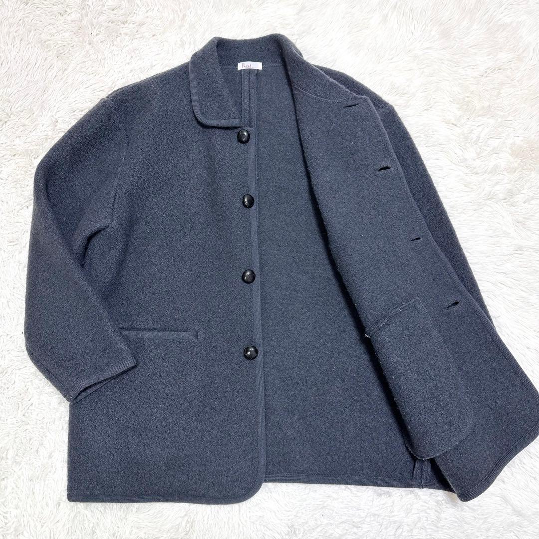 【極暖ヘビーウール×希少XL相当✨】パパス メルトンコート 胡桃ボタン グレー