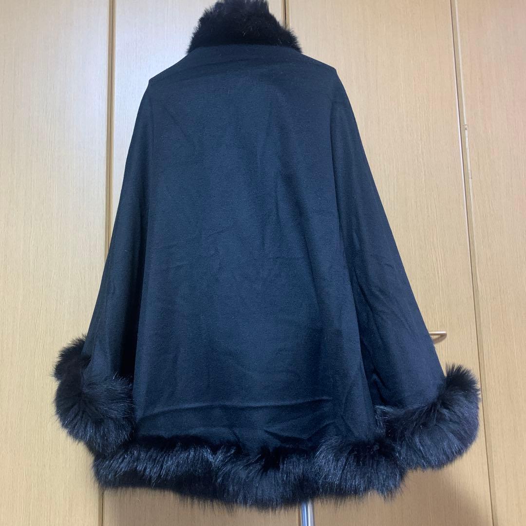 カシミヤ黒 フォックス付き ケープコート