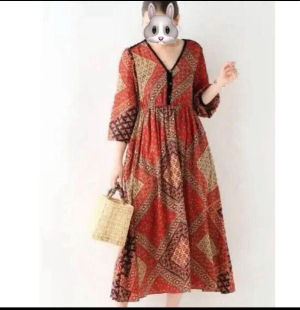 2/15迄早割TS中Sara mallika インド綿 バンダナ柄 ワンピース