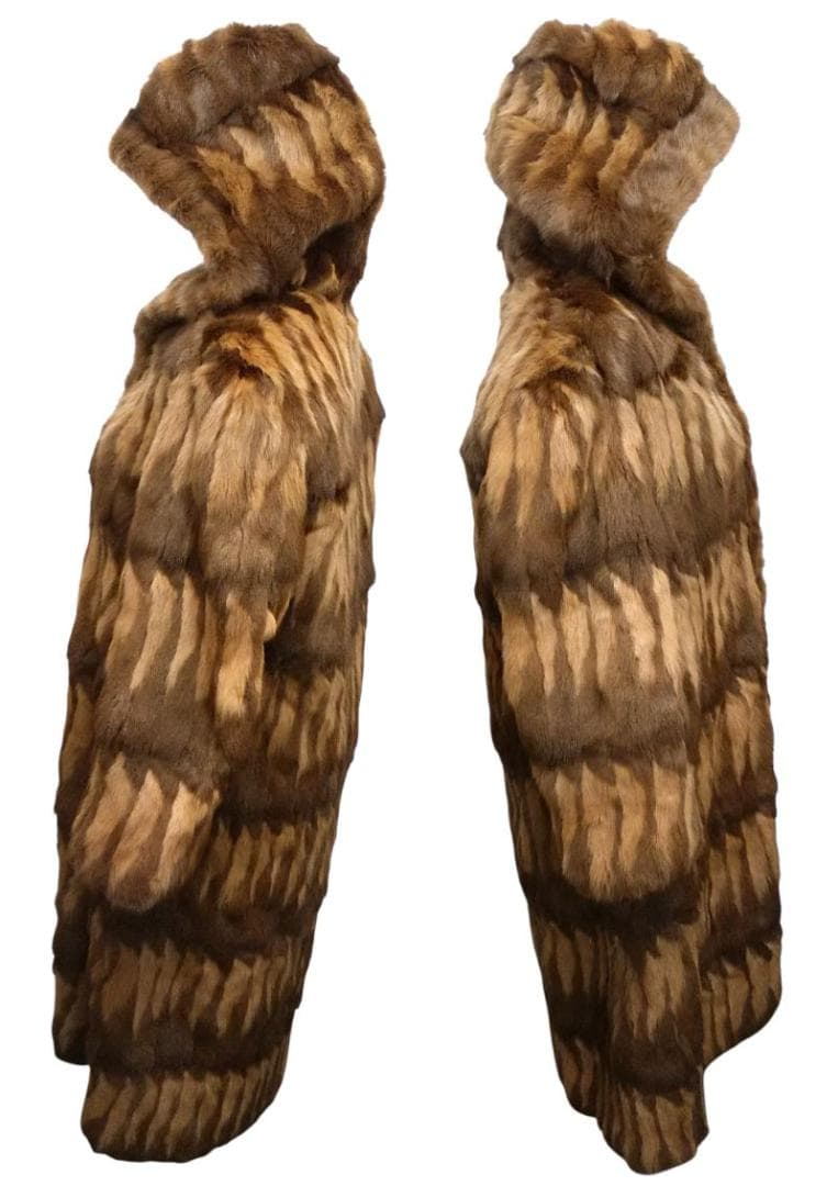 ロシアンリス　毛皮　リバーシブル　シルク　フード付き　ロングコート