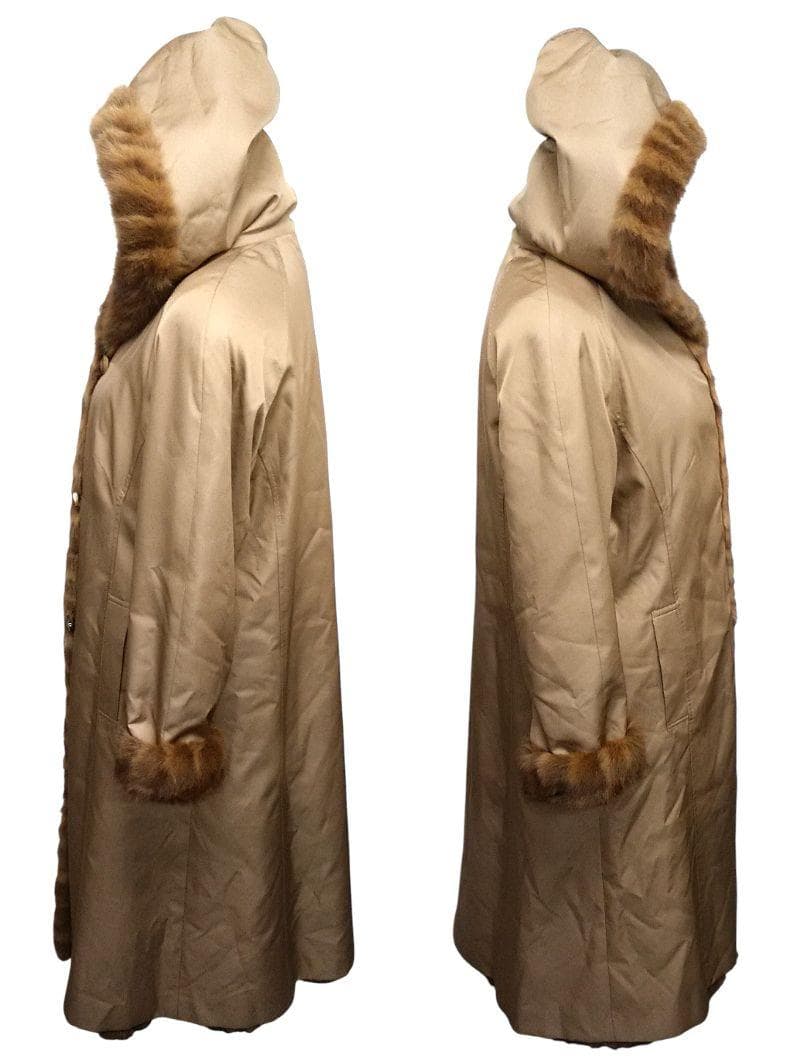 ロシアンリス　毛皮　リバーシブル　シルク　フード付き　ロングコート